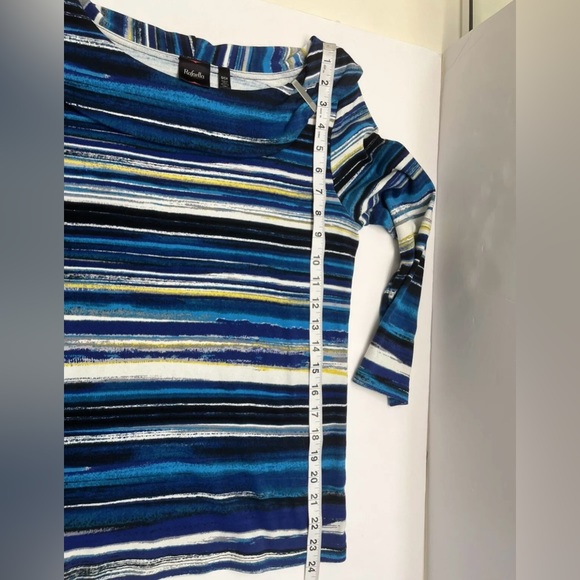 Rafaella Women’s Top Blouse Fold-Over Boatneck Size S  Long Sleeve Striped - Picture 11 of 16